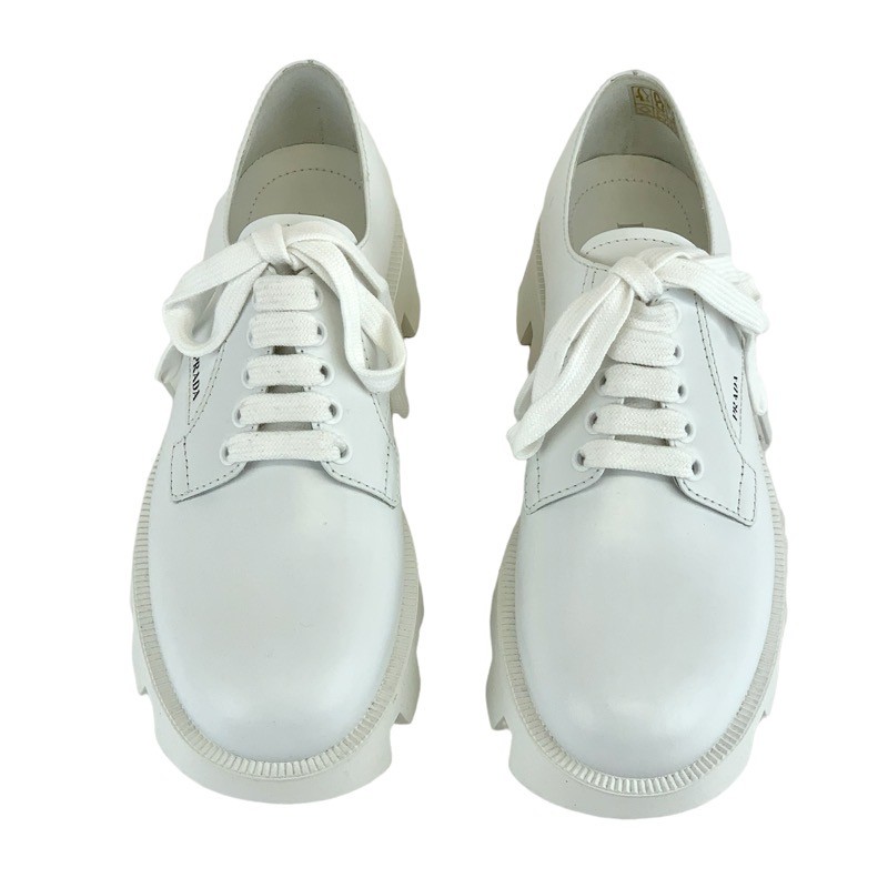 Prada White Leather Sneakers with Logo Lace-Up Design