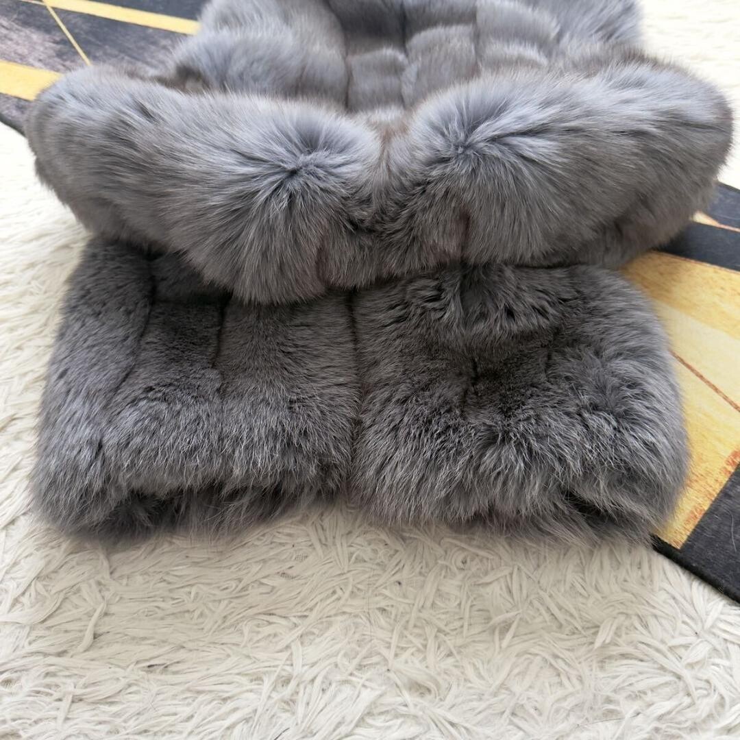 Rare Blue Gray Fox Fur Coat Womens L Real Fur Button Front Long Sleeve Authentic image 5