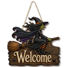 Halloween Door Decorations - Wooden Witch Welcome Sign, Halloween Door Sign for