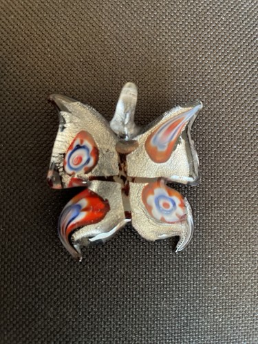 MURANO BUTTERFLY PENDANT SILVER W/MILLEFIORI BEAD ACCENT 1.5” - Picture 1 of 6