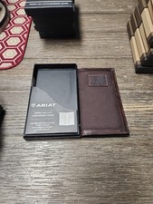 Ariat Mens Logo Patch Leather Canvas Rodeo Checkbook Wallet