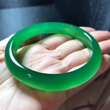 Natural Green Chalcedony Agate Bangle Women Lucky Smooth Glossy Bracelet Gift