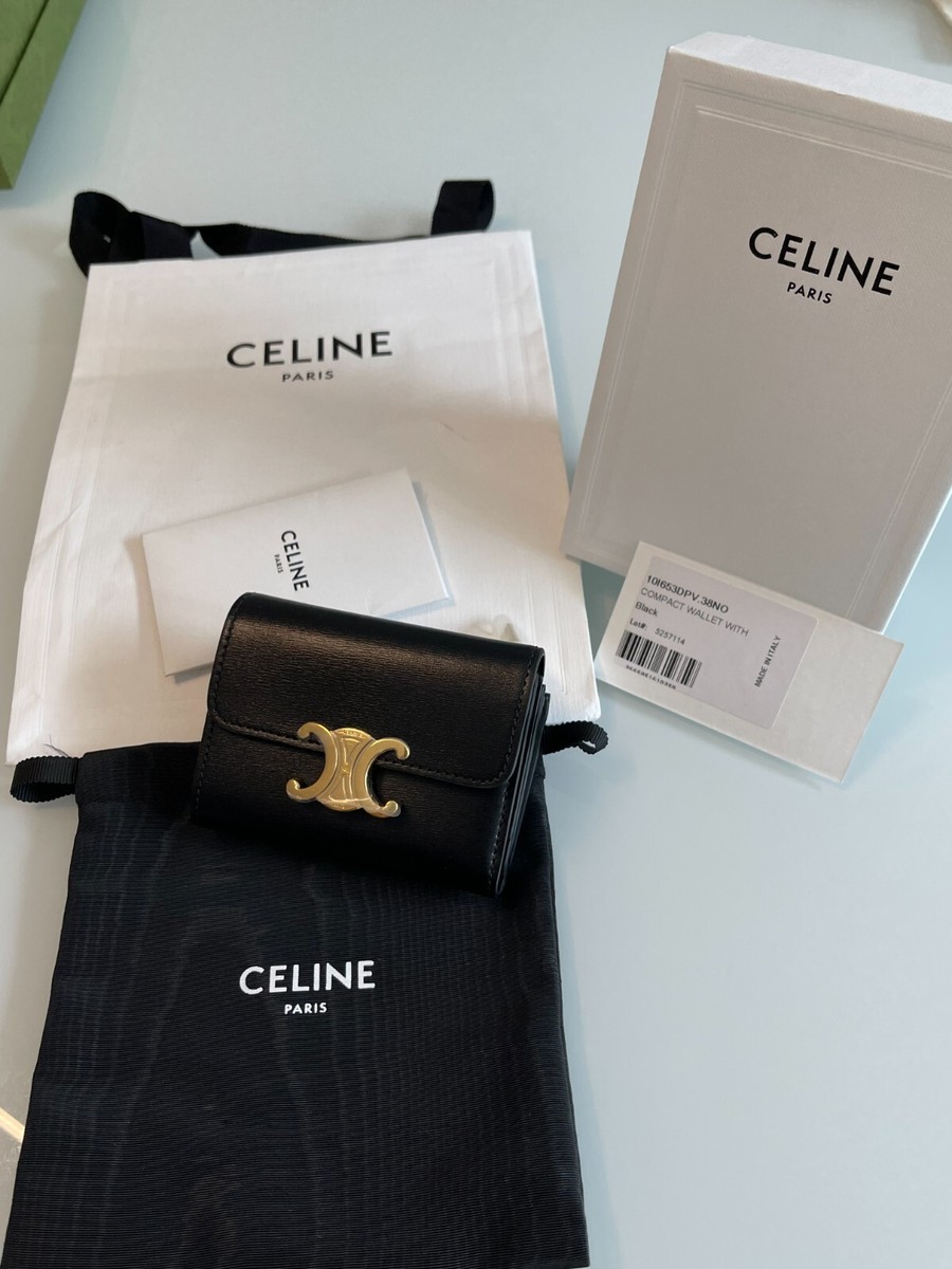 NWT Authentic Celine Triumph Compact Wallet Shiny Calfskin