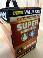 HOT HANDS HAND WARMERS SUPER WARMERS VALUE PACK 30 COUNT  UP TO 15 HOURS OF HEAT