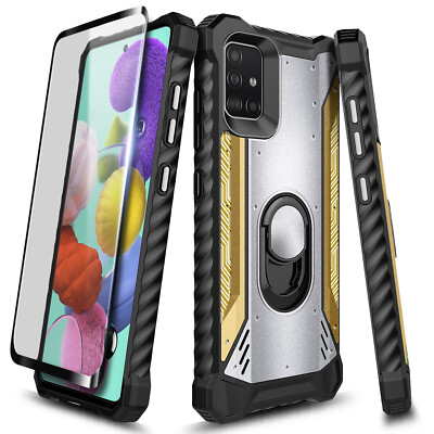 For Samsung Galaxy A51 /5G Case Ring Kickstand Cover + Tempered Glass Protector