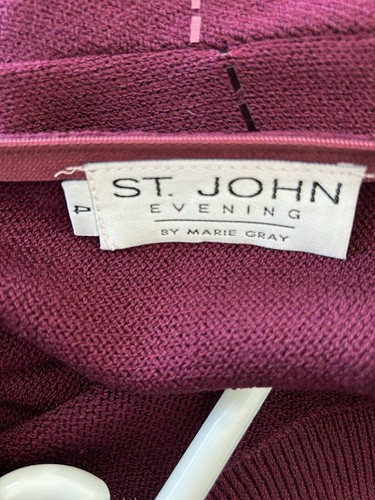 St. John Evening Crystal Burgundy Wine Santana Wool Sheath Dress 4, $1,245 - Picture 9 of 12