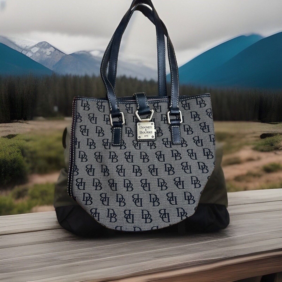 Dooney Bourke Letter Carrier Bag Monogrammed Denim Crossbody Black