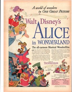 1951 Walt Disney's Alice in Wonderland Original Vintage Color Movie Promo Ad