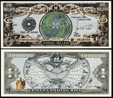 Zodiac Pisces Million Dollar Bill, The Fish - Lot of 2 Bills