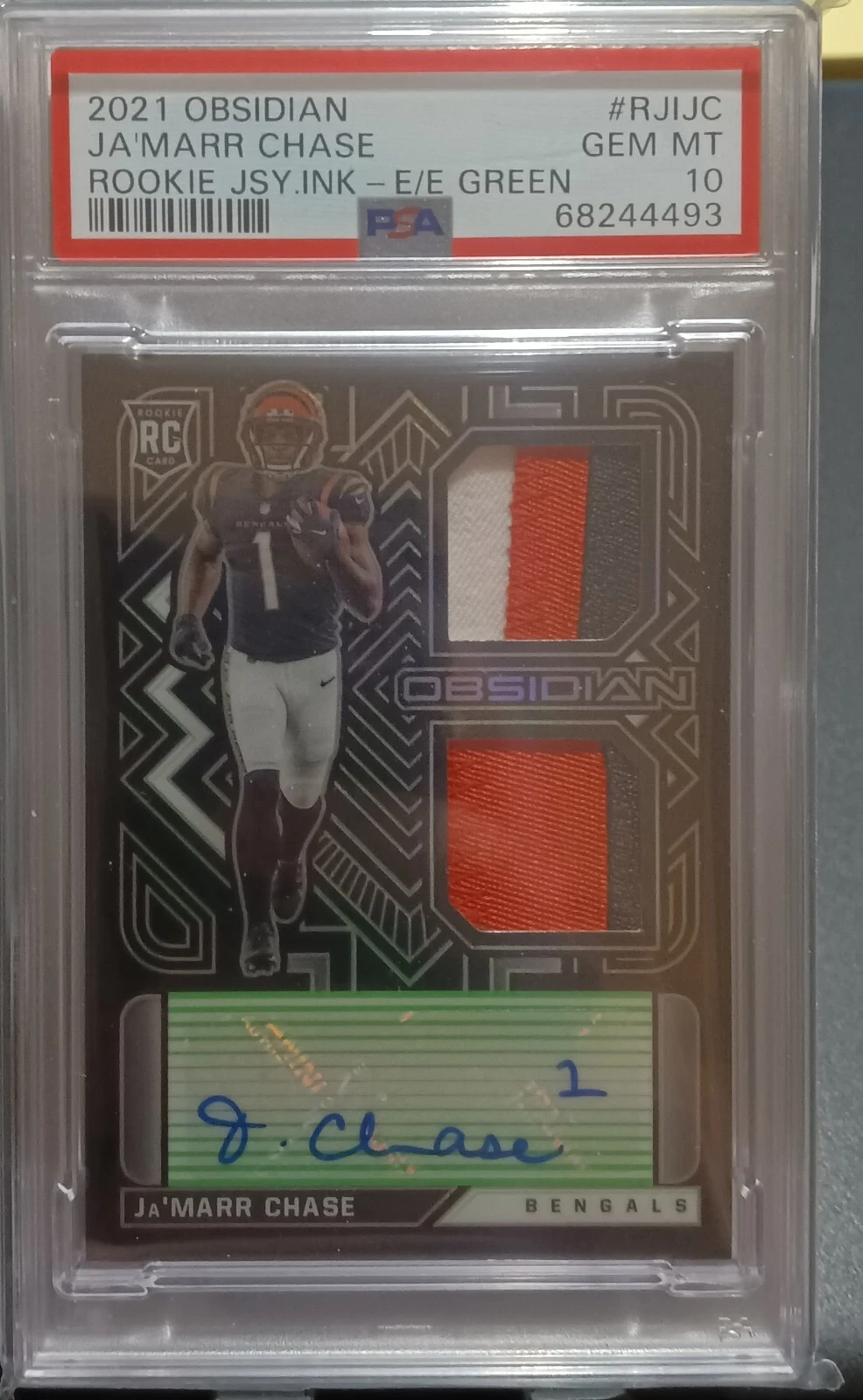 JaMarr Chase Panini Obsidian Rookie Jersey Ink #RJIJC Electric Etch Green