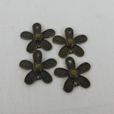Lot of 4 Flower 5 Petal Pendant Connector Bronze Tone Metal Jewelry Making 2"Dia