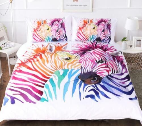 3D Rainbow Zebra NAO6123 Bed Pillowcases Quilt Duvet Cover Set Queen King Fay - Picture 1 of 5