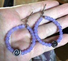 Artisan Gem Earrings Wire wrapped Handmade Purple Dangle Hoop Silver JMe Jewelry