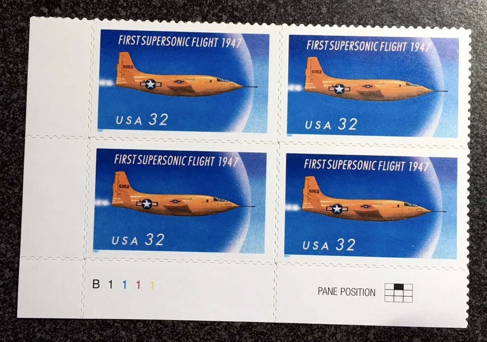 1997USA #3173 32c First Supersonic Flight - Plate Block 4 Mint airplane - Image 4 of 4