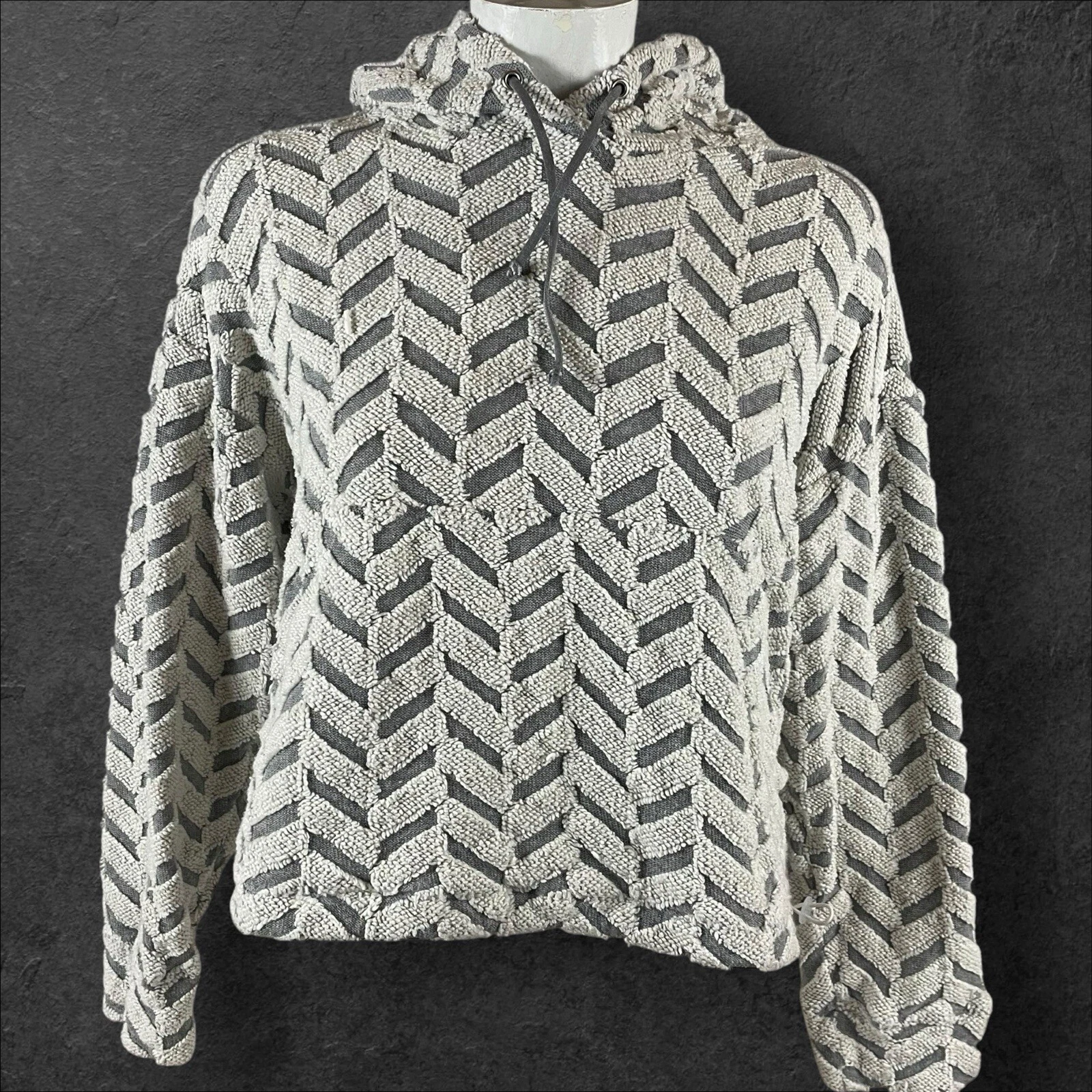 OFF WHITE Felpa Koral donna XS Friley con cappuccio spina di pesce vita testurizzata cinch T160