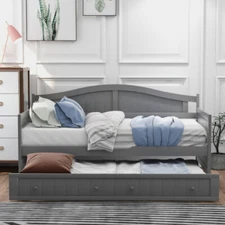Wooden Daybed with Trundle Sofa Bed Twin Size Bed for Bedroom Living Room Gray