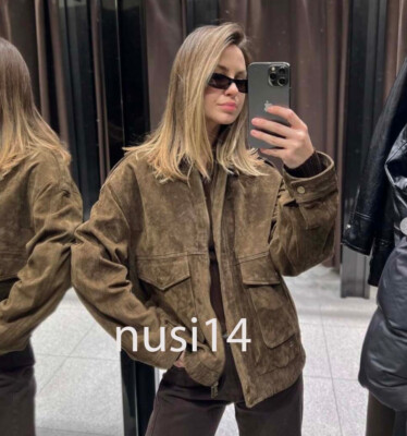 ZARA NEW WOMAN SS25 100% SUEDE LEATHER BOMBER JACKET POCKETS