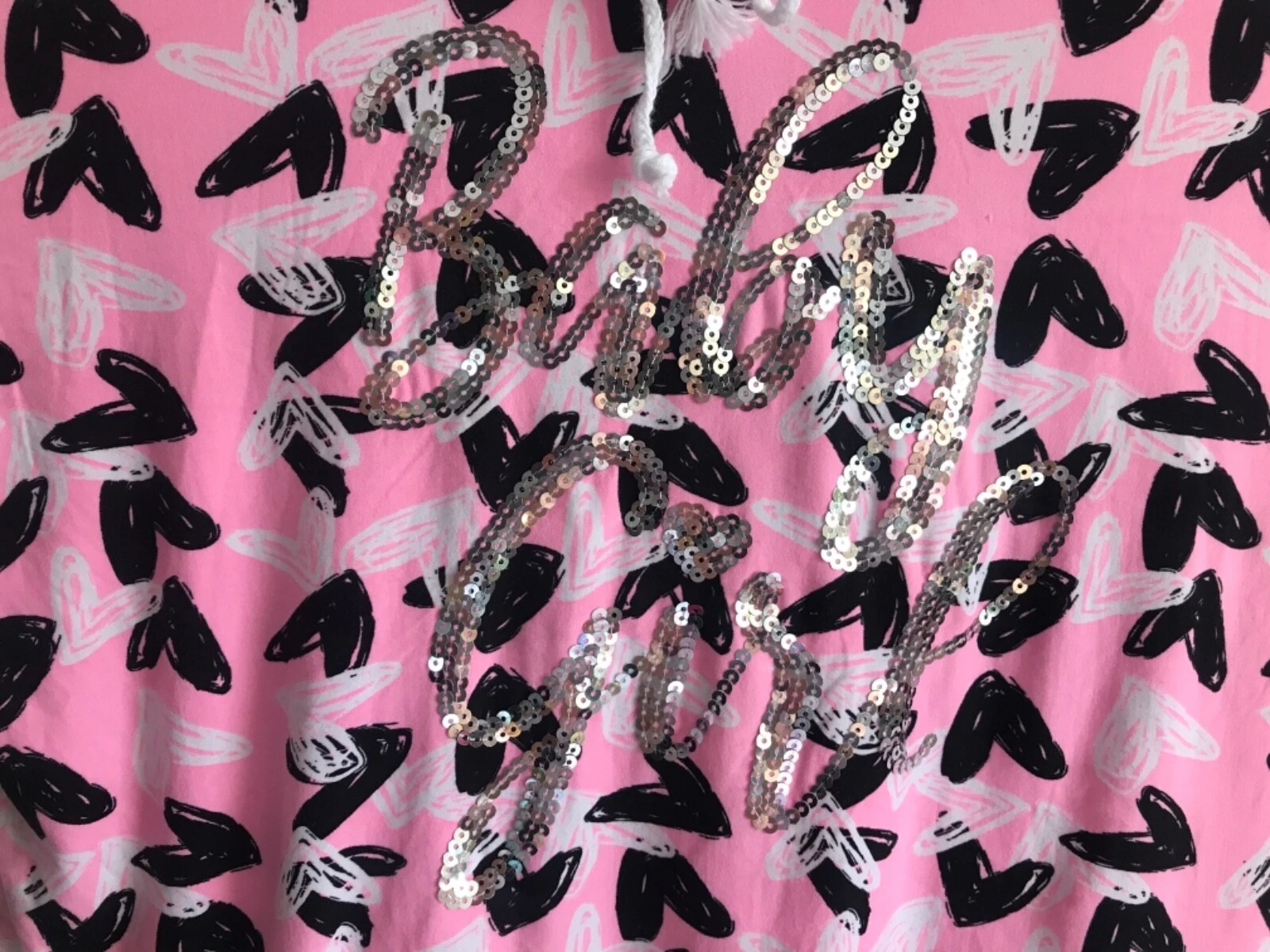 Felpa con cappuccio mentalmente esausta XL paillettes bambina cuore boho San Valentino