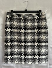 Ann Taylor Loft Black Gray White Bold Houndstooth Skirt Sz 6 Virgin Wool Blend