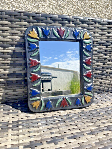 MID CENTURY TEXTURED SWEDISH POTTERY SCANDI FLORAL TULIPS MIRROR VINTAGE RETRO - Picture 21 of 22