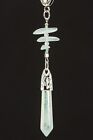 Glass Pendant & Ribbon Cord Necklace Aura Quartz Crystal Point with Green Beach