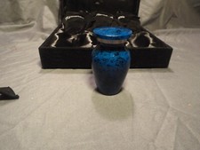 Small Keepsake Cremation Urns for Human Ashes, Set of 6 Blue and Silver w Case