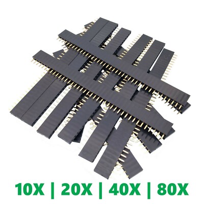 40-Socket Female Header 0.1'' 2.54mm PCB Strip Connectors 10/20/40/80 Piece Packs