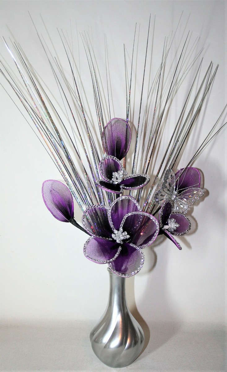 Artificial Flower Arrangement Purple Glitter Nylon Flower 