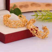 Peridot Gemstone 925 Silver Gold Plated Wire Wrapped Hoop Earrings Wedding Gift