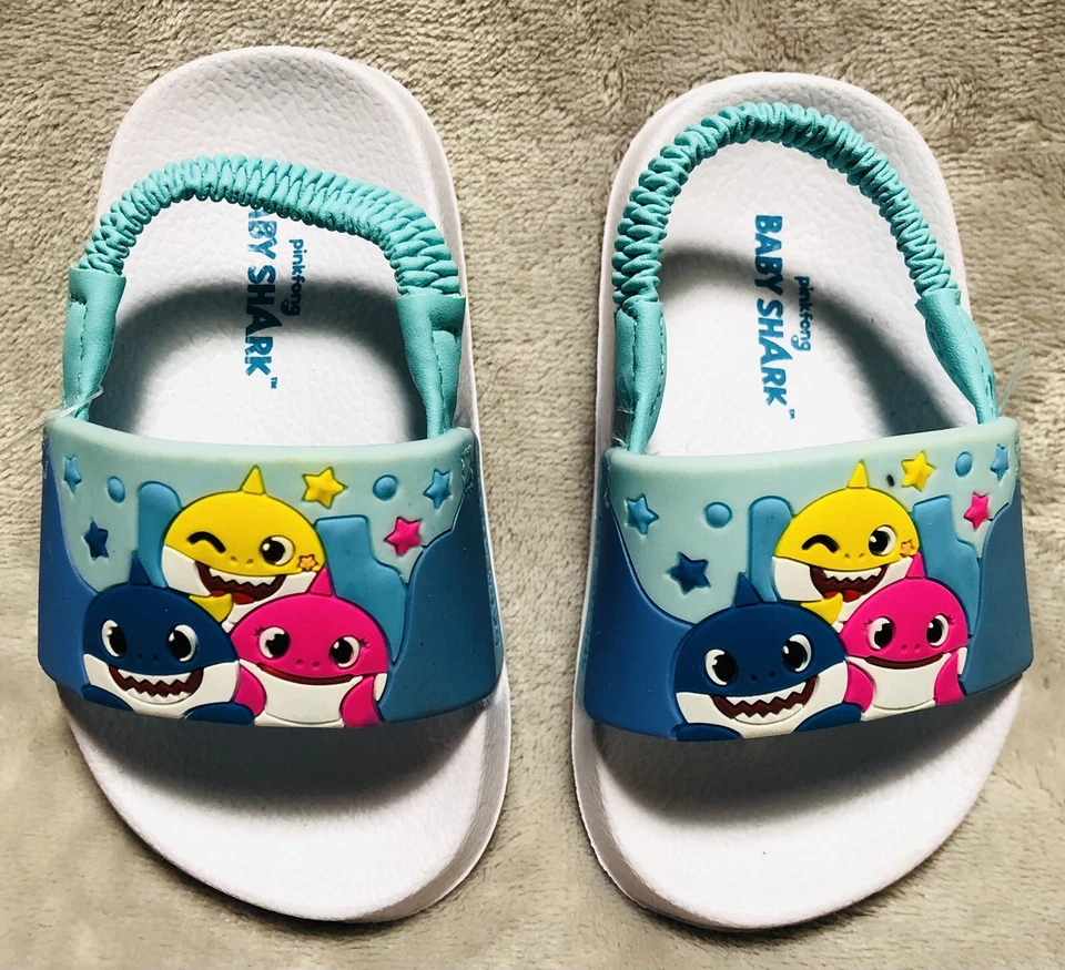 NUEVAS Sandalias Bebé Tiburón Azul y Blanco Correa Trasera/Sin Cordones Niño Pequeño Talla 3 Foto 3 de 4