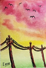 ACEO Original Artwork Handmade Watercolor Miniature Sunset Landscape 