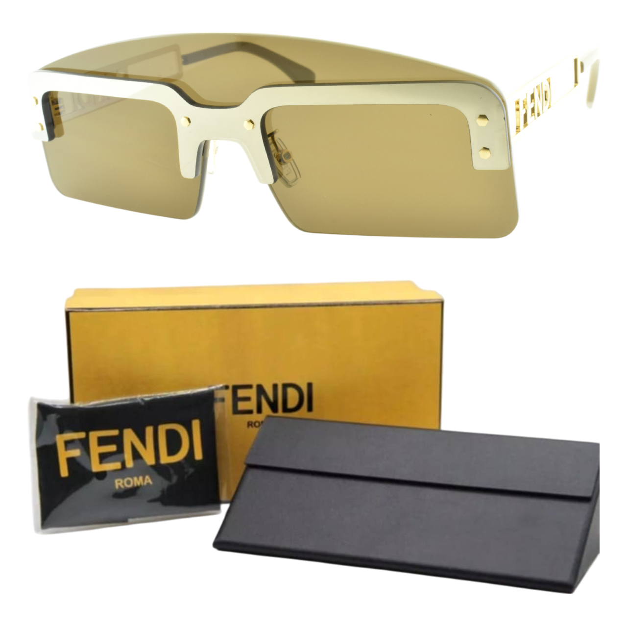 FENDI FE40023U 33E Gold Geometric Rimless Womens Sunglasses 142-0-145