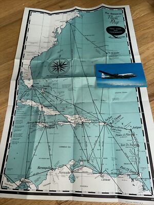 1955 PAN AMERICAN Airlines FLIGHT MAP & Super 6 Clipper POSTCARD