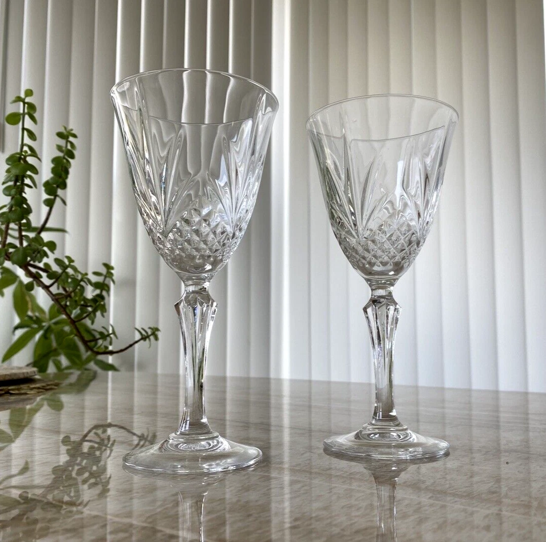 Pair of Lead Crystal 7.25 Wine Glasses Water Goblet Vintage Set of 2