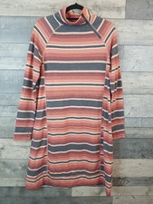 Cuddl Duds Sweater Dress Small Pink Grey Striped High Zip Neck Super Soft BN