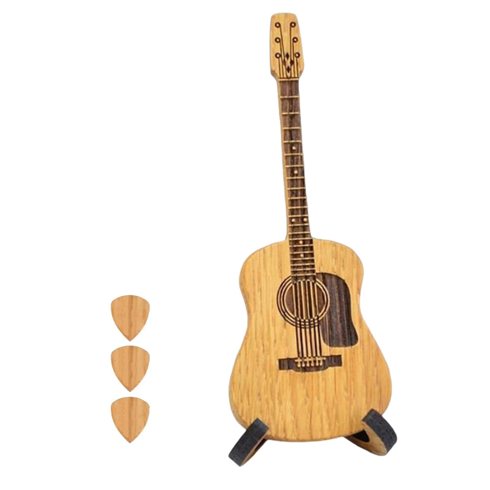 Wooden Acoustic Guitar Pick Box with Stand Portable Handcrafted Guitar5548