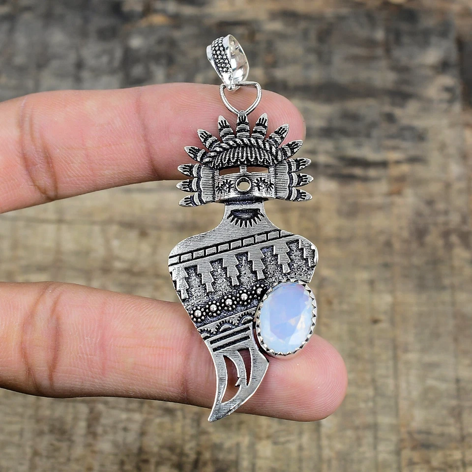 Pendente In Argento Sterling 925 Fatto A Mano In Opale Latteo Per Fidanzamento - Immagine 2 di 4