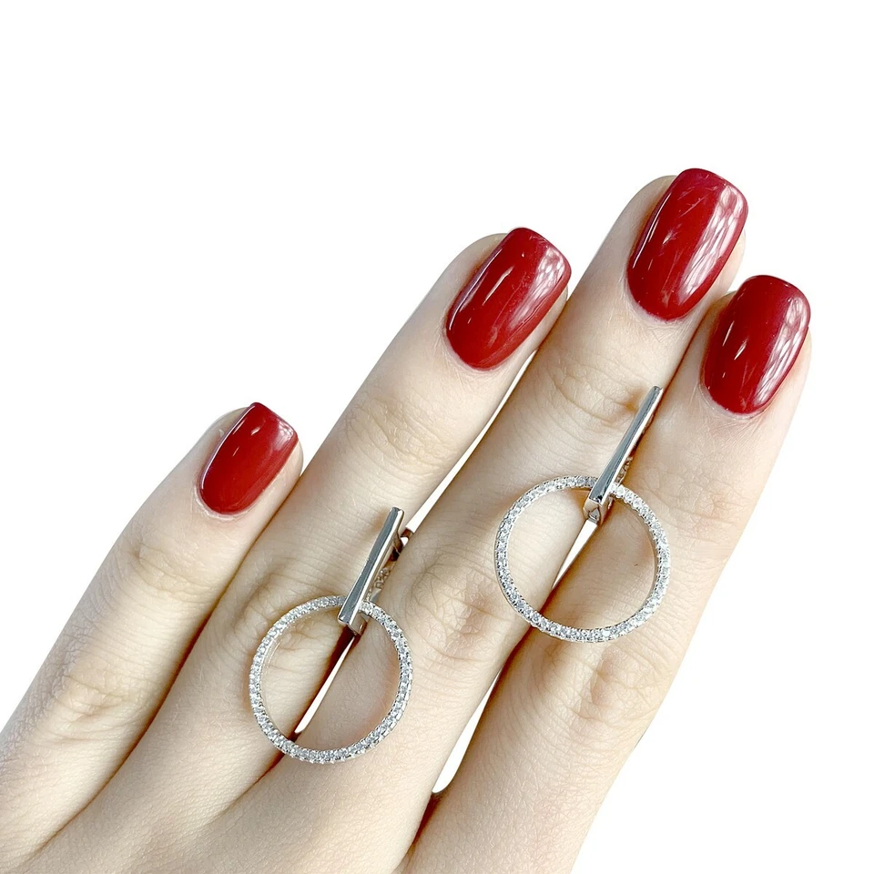 925 Sterling Silver Dangle/Drop Earring Fashion Zircon Design White Gold Finish - Image 2 of 4