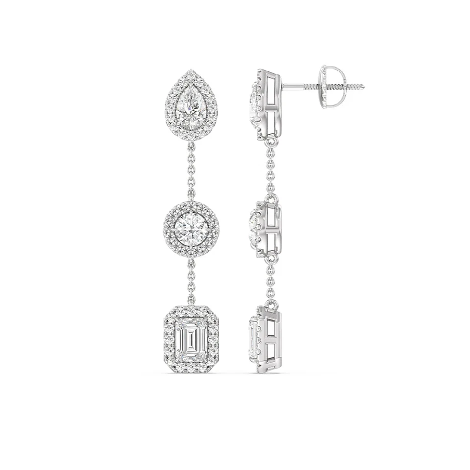 Runder Smaragd Diamant Ohrstecker Lab Created 5,00 ct Birne 14 K massives... - Bild 4 von 4