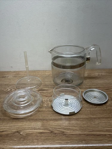 Vintage Glass Pyrex 7756-B Coffee Pot With Insert Stem Basket Strainers Lid