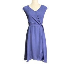 NWT JJ’s House Periwinkle Chiffon A-Line Dress Faux Wrap Side Tie Midi Large