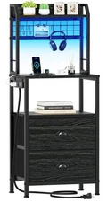 Furologee 40'' Tall Nightstand with Charging Station, Bedside Table with LED ...