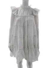 Rhode Women Trapeze Swing Striped High Neck Dress White Size M