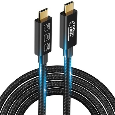 2M USB4 Thunderbolt 5 Cable 240W 80Gbps Data USB C To Hub Dock Monitor