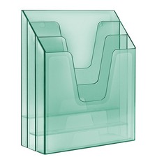 Vertical Triple File Folder Holder Organizer Plastic Clear Green Sorter