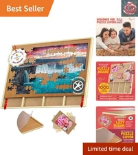 Innovative Jigsaw Puzzle Table - 30” x 22.5” Rotating Board with Cover & Drawers