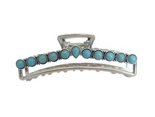 Long rectangle silver turquoise blue stone western metal hair claw