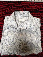 Bugatchi Shirt Mens Medium Blue Paisley 8 Way Stretch Dress Shirt