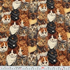 Vintage Robert Kaufman Felines Cats Cotton Fabric by the HALF YARD 18" x 44"
