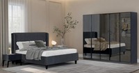 Schlafzimmer-Set Bett Kleiderschrank 2X Nachttisch Modern Schwarz